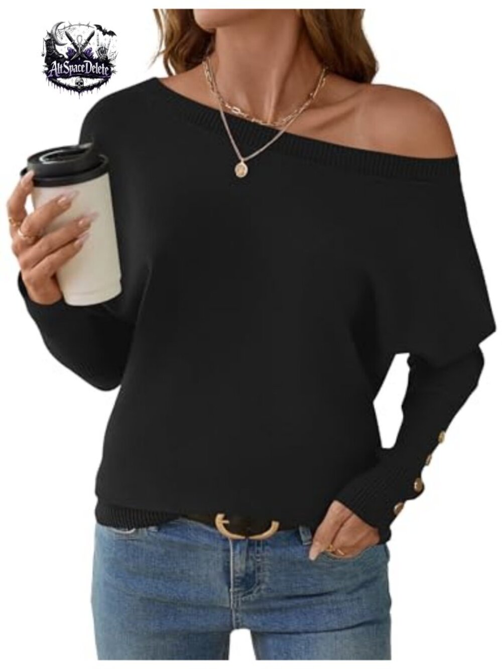 Off Shoulder Oversized Knit Pullover Sweater Batwing Long Sleeve
